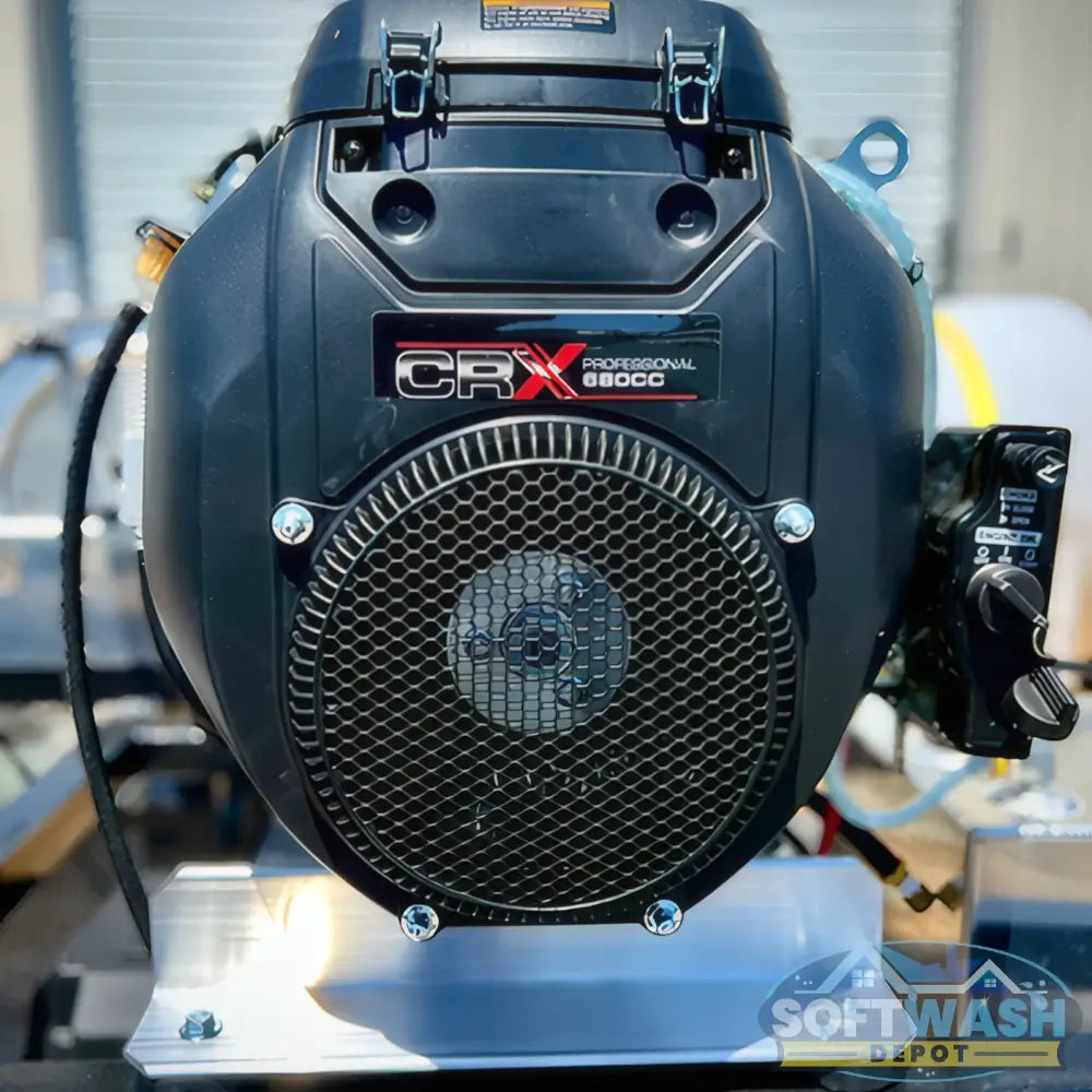 Manatee gear-drive pressure washer system featuring a CRX 680cc engine and General Pump mounted on aluminum skid. - Soft Wash Depot.