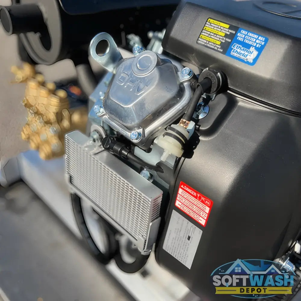 Manatee gear-drive pressure washer system featuring a CRX 680cc engine and General Pump mounted on aluminum skid. - Soft Wash Depot.