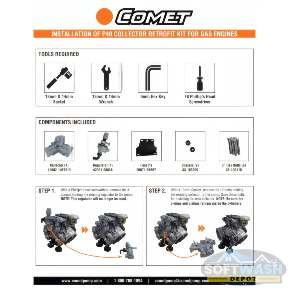 Comet P40 collector retrofit kit for gas engines installation guide - Soft Wash Depot.