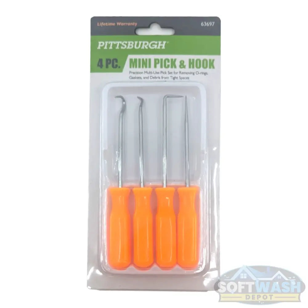 PITTSBURGH 4 pc mini pick and hook set with orange handles.