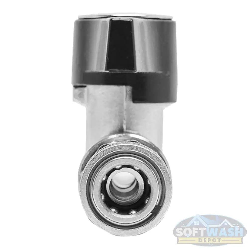 Plated brass 3/8-inch DN10 ball valve with stainless steel quick connects, high-pressure fitting for pressure washing and soft wash applications - Soft Wash Depot.