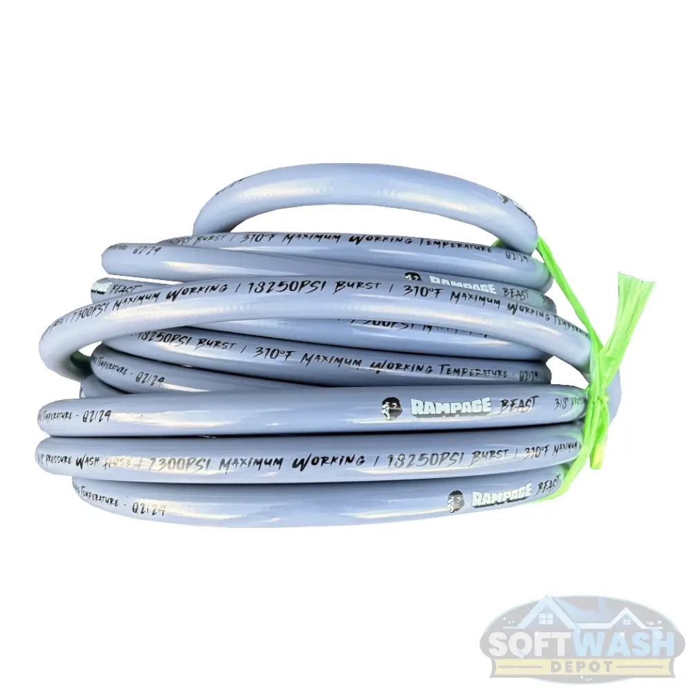 Rampage BEAST Smooth Gray 3/8" Double Wire 7300 PSI Pressure Wash Hose - high-temperature 310° heavy-duty industrial hose for professional pressure washers - Soft Wash Depot.