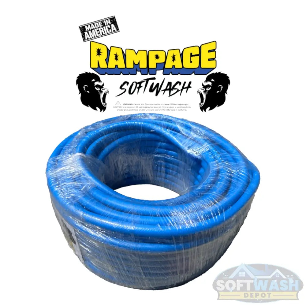 Rampage 3/8 inch blue softwash hose for professional soft washing and chemical application. - Soft Wash Depot