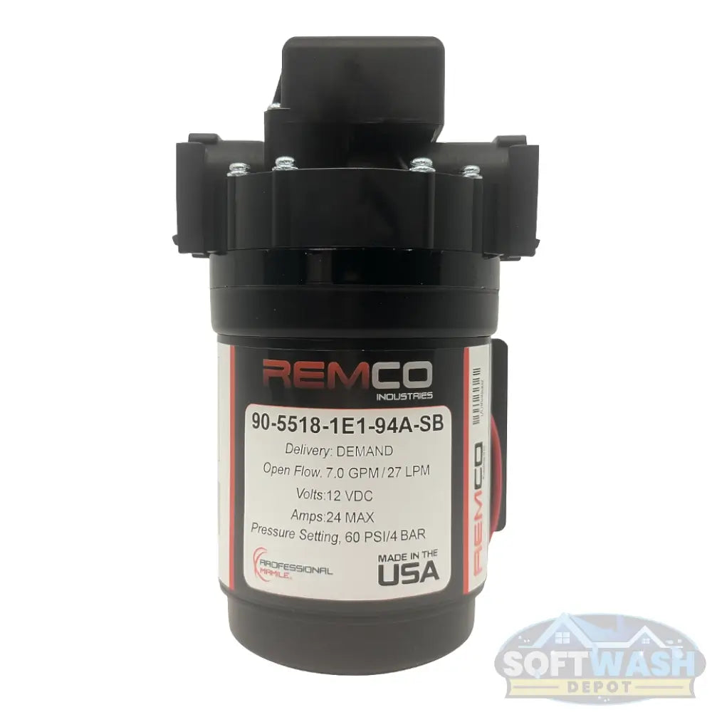 Remco 5518-1E1-94A ProFlo “Fatboy” Electric Diaphragm Pump - 12V automatic demand soft wash pump with 7 GPM flow rate and 60 PSI pressure setting - Made in the USA - Soft Wash Depot.