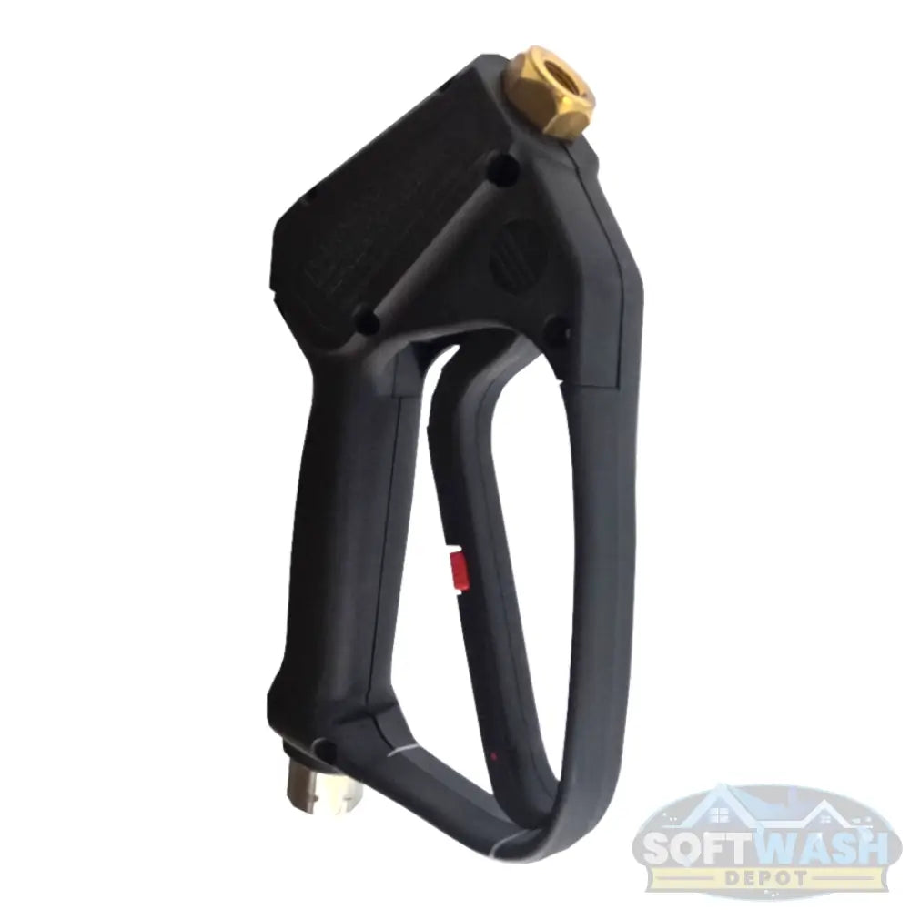 Suttner ST-2305 black easy-pull pressure wash spray gun rated 12 GPM and 5,000 PSI with ergonomic handle and brass inlet. - Soft Wash Depot
