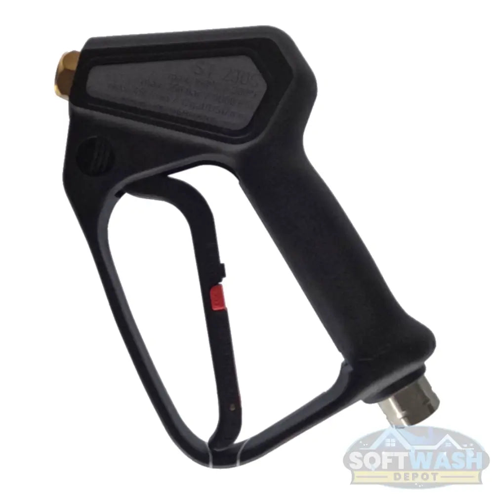 Suttner ST-2305 black easy-pull pressure wash spray gun rated 12 GPM and 5,000 PSI with ergonomic handle and brass inlet. - Soft Wash Depot