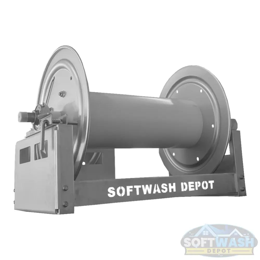 SWD 12" & 18" Aluminum & Stainless Steel Manual Hose Reels - durable corrosion-resistant reels designed for soft wash and pressure washing systems, featuring a heavy-duty frame and smooth manual rewind - Soft Wash Depot.