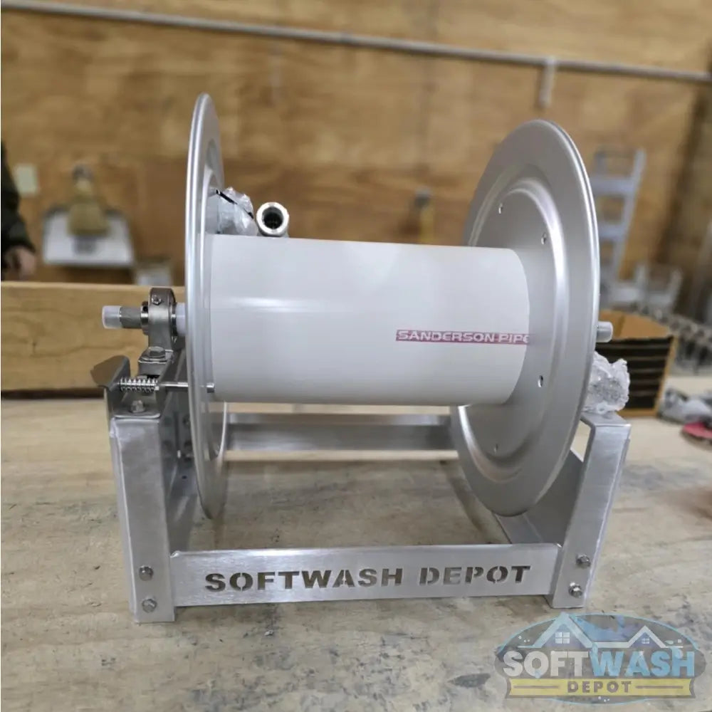 SWD 12" & 18" Aluminum & Stainless Steel Manual Hose Reels - durable corrosion-resistant reels designed for soft wash and pressure washing systems, featuring a heavy-duty frame and smooth manual rewind - Soft Wash Depot.