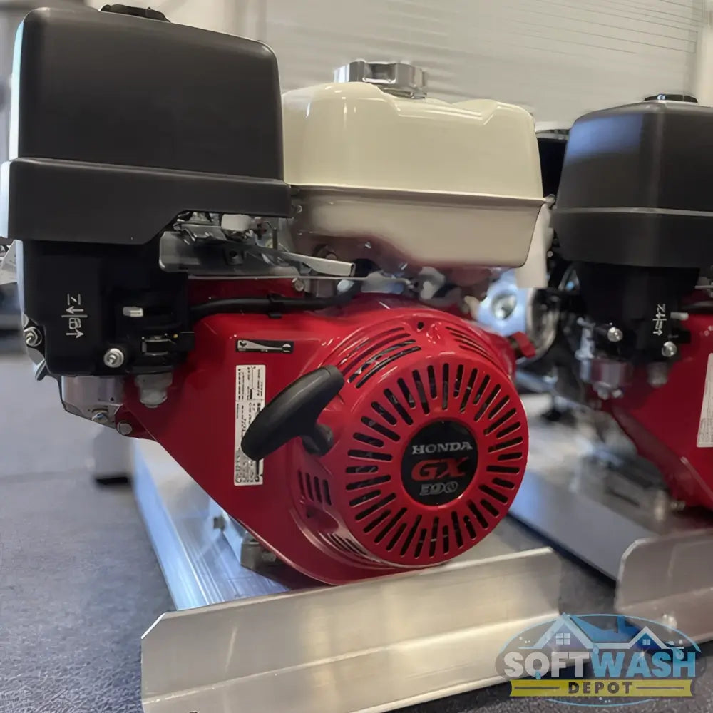 SWD 5.5 GPM at 3000 PSI Gear Drive Honda GX390 with Comet Pump Electric Start Skid - professional pressure washer unit with high-performance Honda engine, gear-driven Comet pump, aluminum skid mount, and included accessories - Soft Wash Depot product photo.