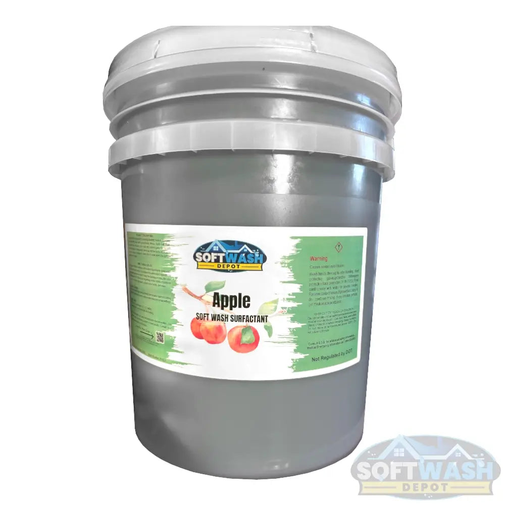 SWD Apple soft wash surfactant with track marker dye in 5-gallon pail, apple-scented solution for improved cling and visible application coverage - Soft Wash Depot.