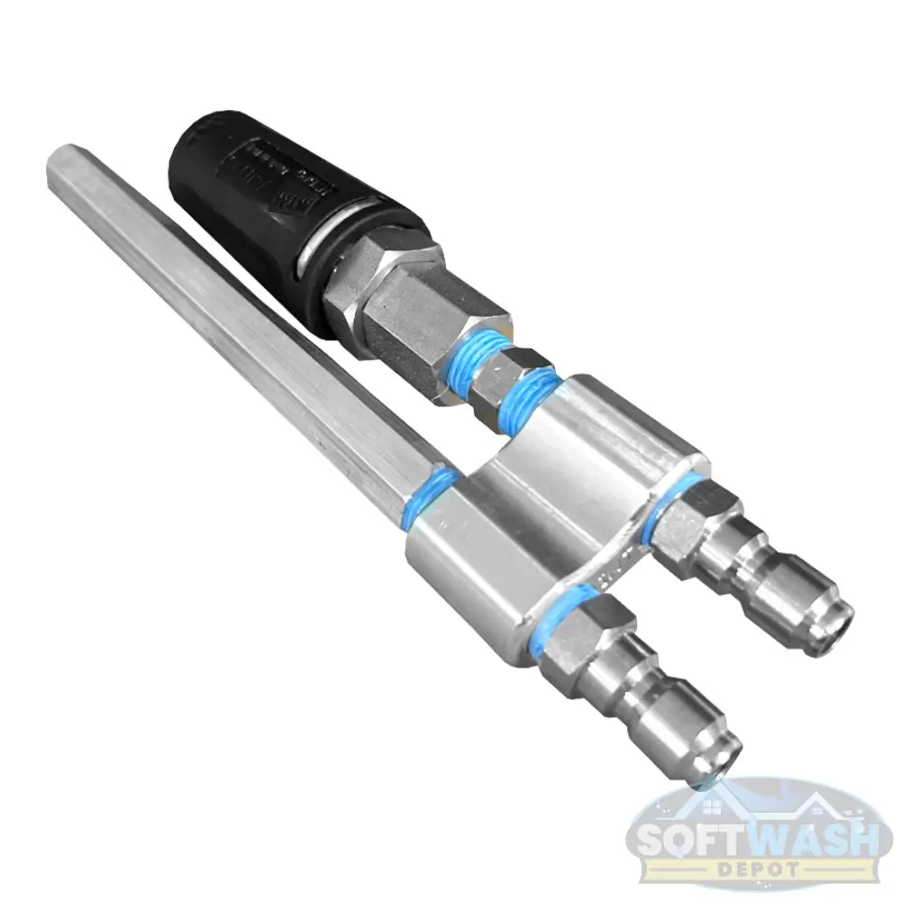 Stainless steel soft wash twist nozzle with Davis shooter tip for 4–12 GPM systems. - Soft Wash Depot