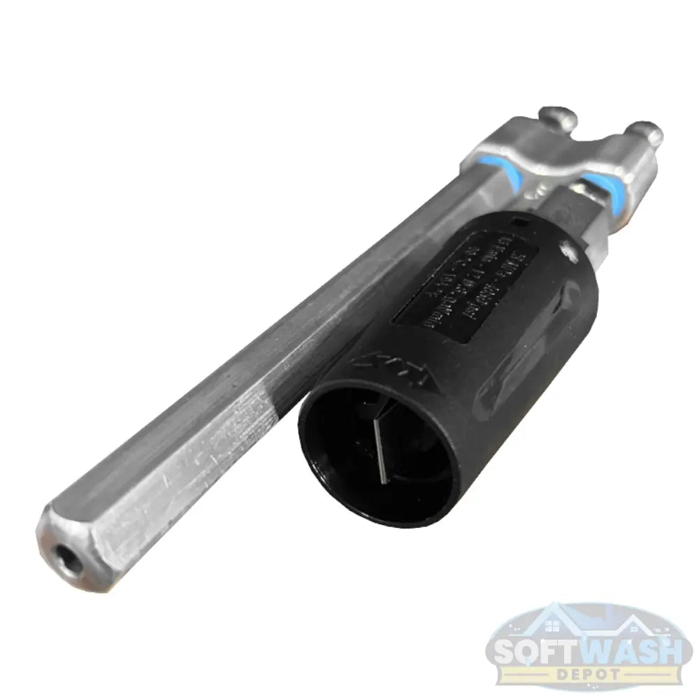 Stainless steel soft wash twist nozzle with Davis shooter tip for 4–12 GPM systems. - Soft Wash Depot