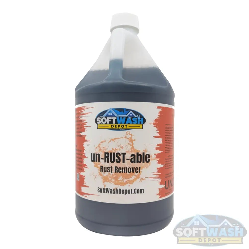 SWD Un-Rustable Rust Remover - professional-grade rust and stain remover solution by Soft Wash Depot - powerful formula for removing rust from concrete, siding, and metal surfaces - 1-gallon container.