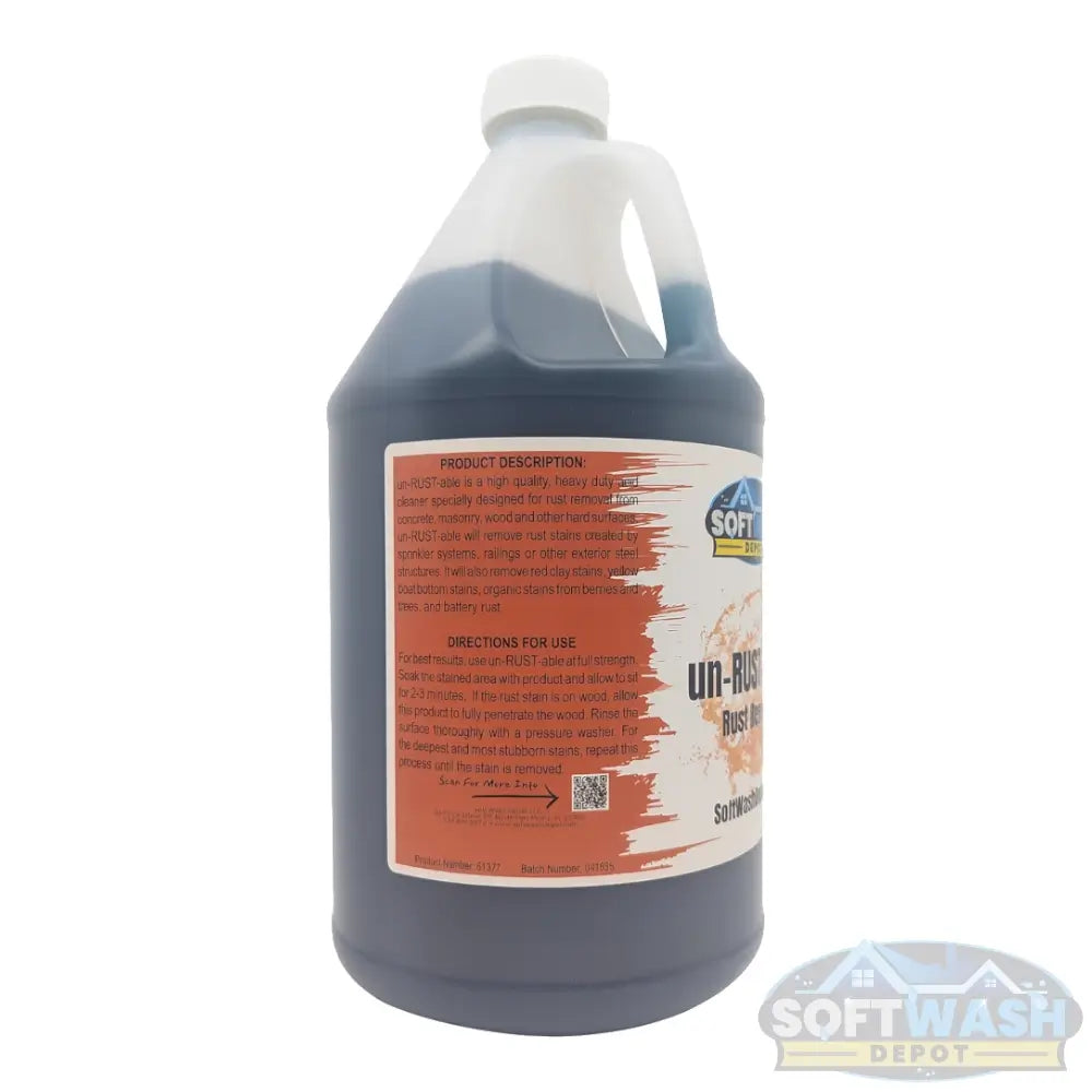 SWD Un-Rustable Rust Remover - professional-grade rust and stain remover solution by Soft Wash Depot - powerful formula for removing rust from concrete, siding, and metal surfaces - 1-gallon container.