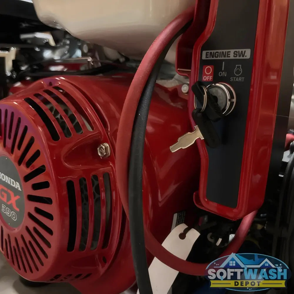 Soft Wash Depot 8 GPM at 2500 PSI pressure washer system featuring a Honda GX390 engine and Comet pump mounted on an aluminum skid - professional soft wash and pressure cleaning equipment. - Soft Wash Depot