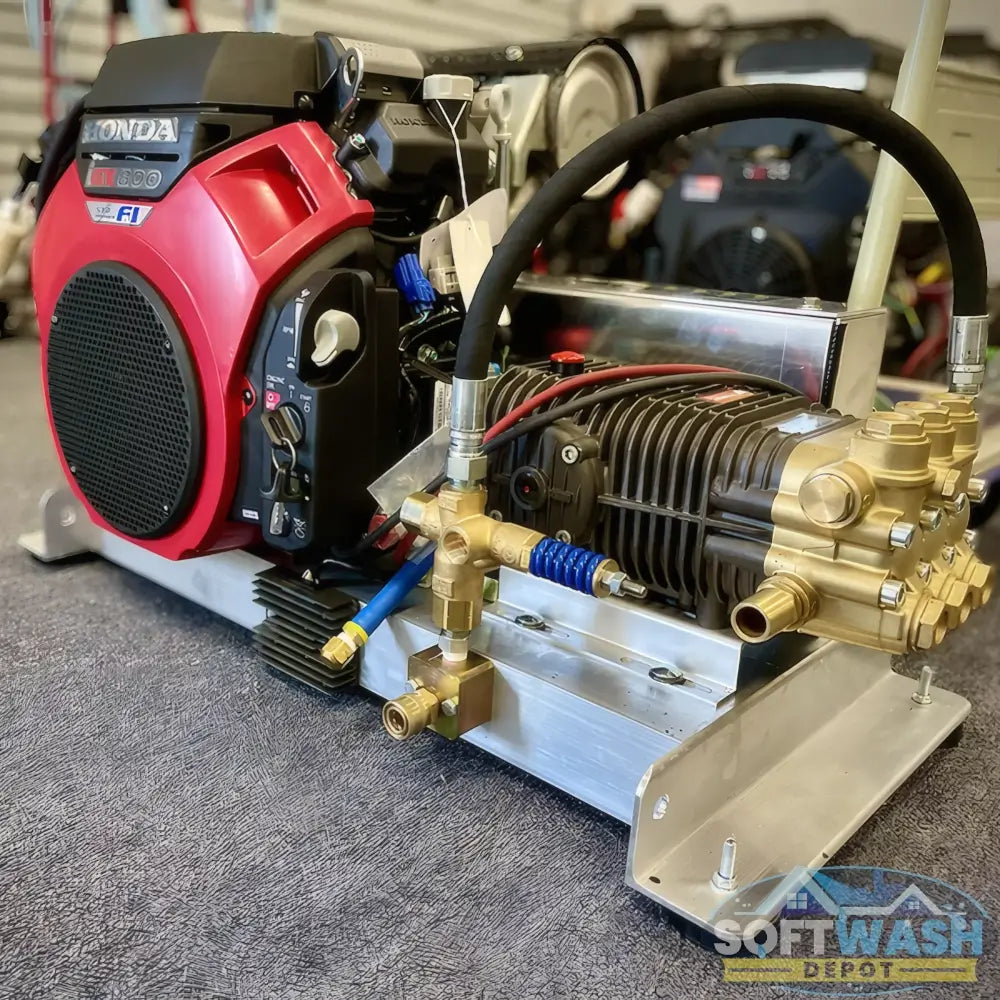 Soft Wash Depot 8 GPM 4000 PSI commercial pressure washer powered by Honda IGX800 engine, belt drive system with high-performance pump for professional cleaning - Soft Wash Depot.