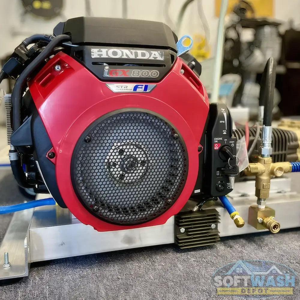 Soft Wash Depot 8 GPM 4000 PSI commercial pressure washer powered by Honda IGX800 engine, belt drive system with high-performance pump for professional cleaning - Soft Wash Depot.