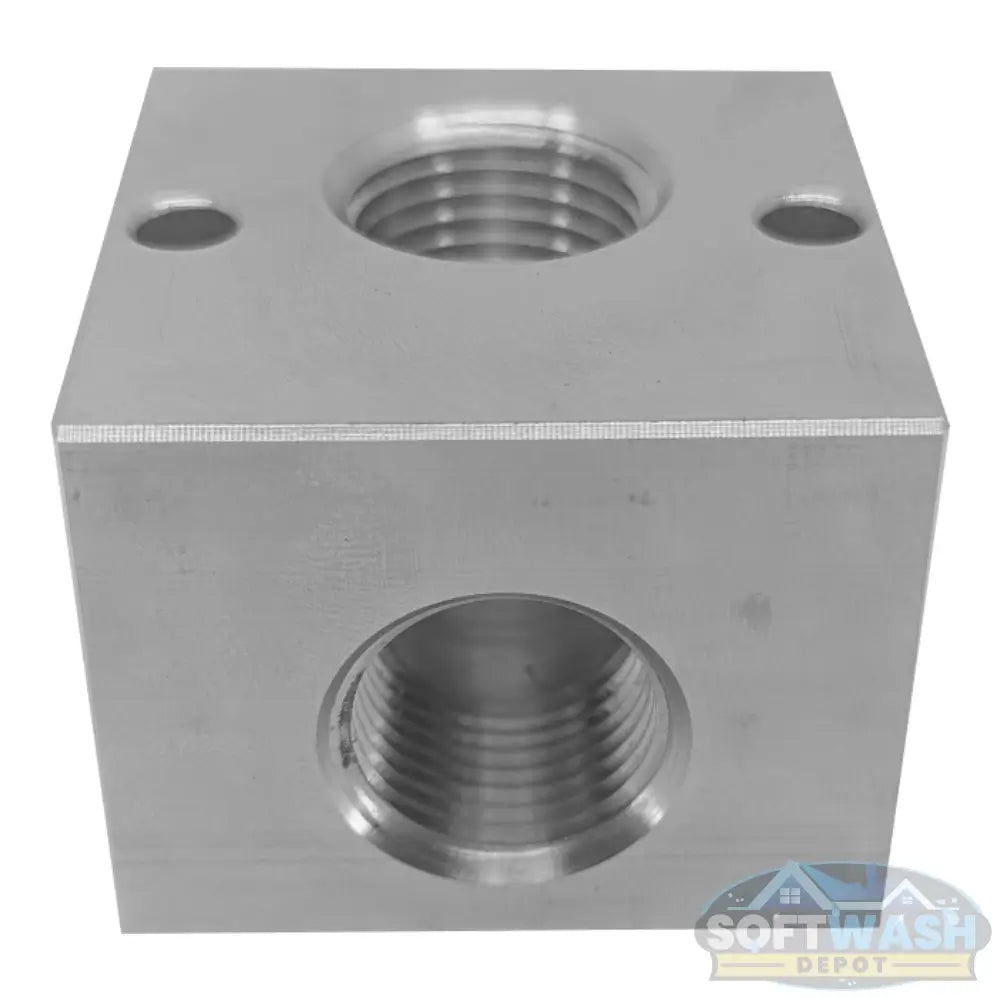 Solid aluminum unloader block 1/2" 90-degree port - Soft Wash Depot.