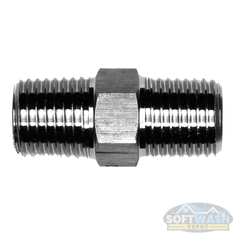 Stainless Steel 316 MPT x MPT Adapter Hex Nipple - high-pressure corrosion-resistant stainless fitting for connecting threaded pipe ends in soft wash and pressure wash systems - Soft Wash Depot.