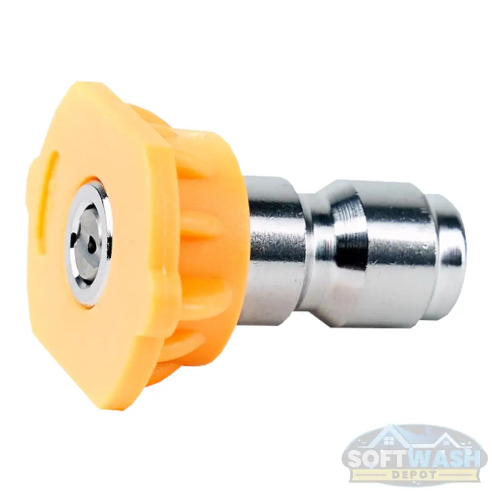 Heavy-duty pressure washer nozzle available in multiple spray angles: 0°, 15°, 25°, 40°, and Soap Nozzle. Designed for quick-connect fittings - Soft Wash Depot.