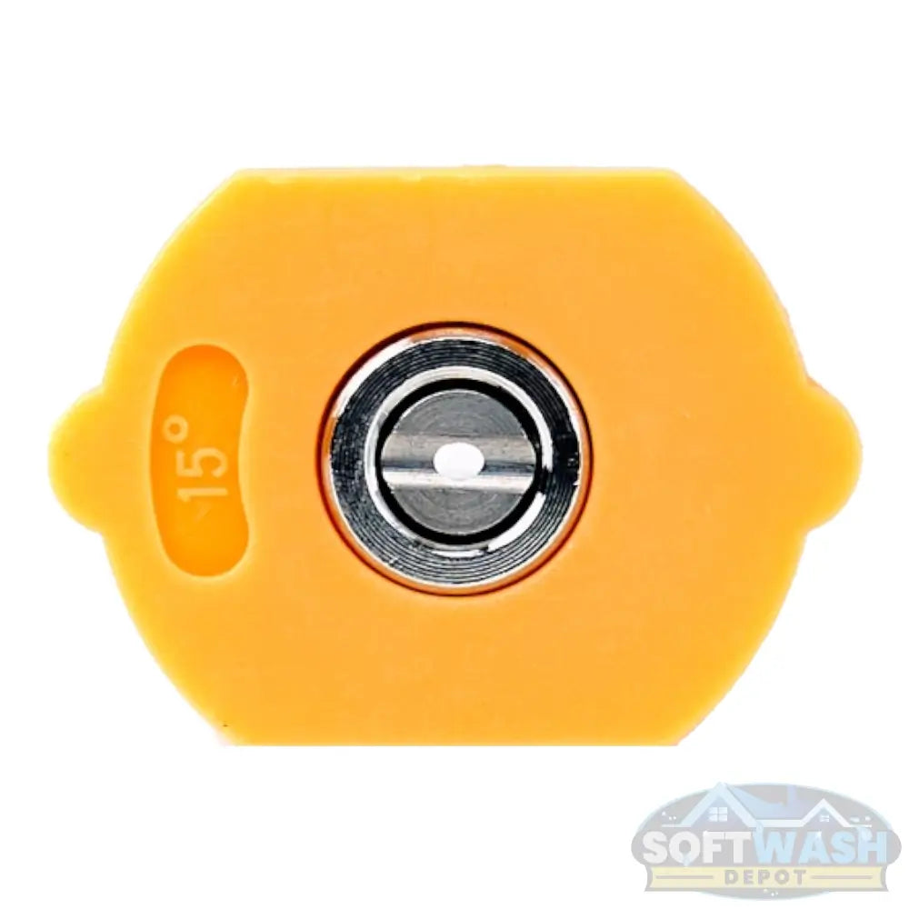 Heavy-duty pressure washer nozzle available in multiple spray angles: 0°, 15°, 25°, 40°, and Soap Nozzle. Designed for quick-connect fittings - Soft Wash Depot.