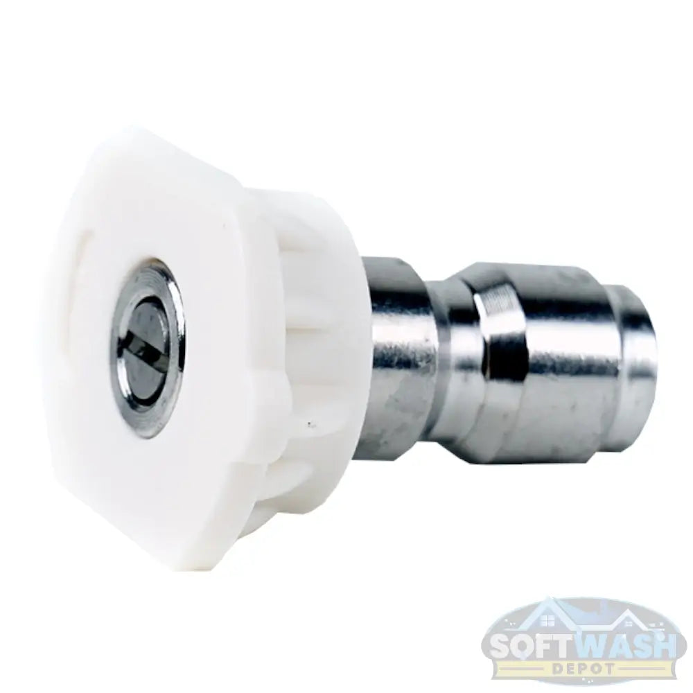 Heavy-duty pressure washer nozzle available in multiple spray angles: 0°, 15°, 25°, 40°, and Soap Nozzle. Designed for quick-connect fittings - Soft Wash Depot.