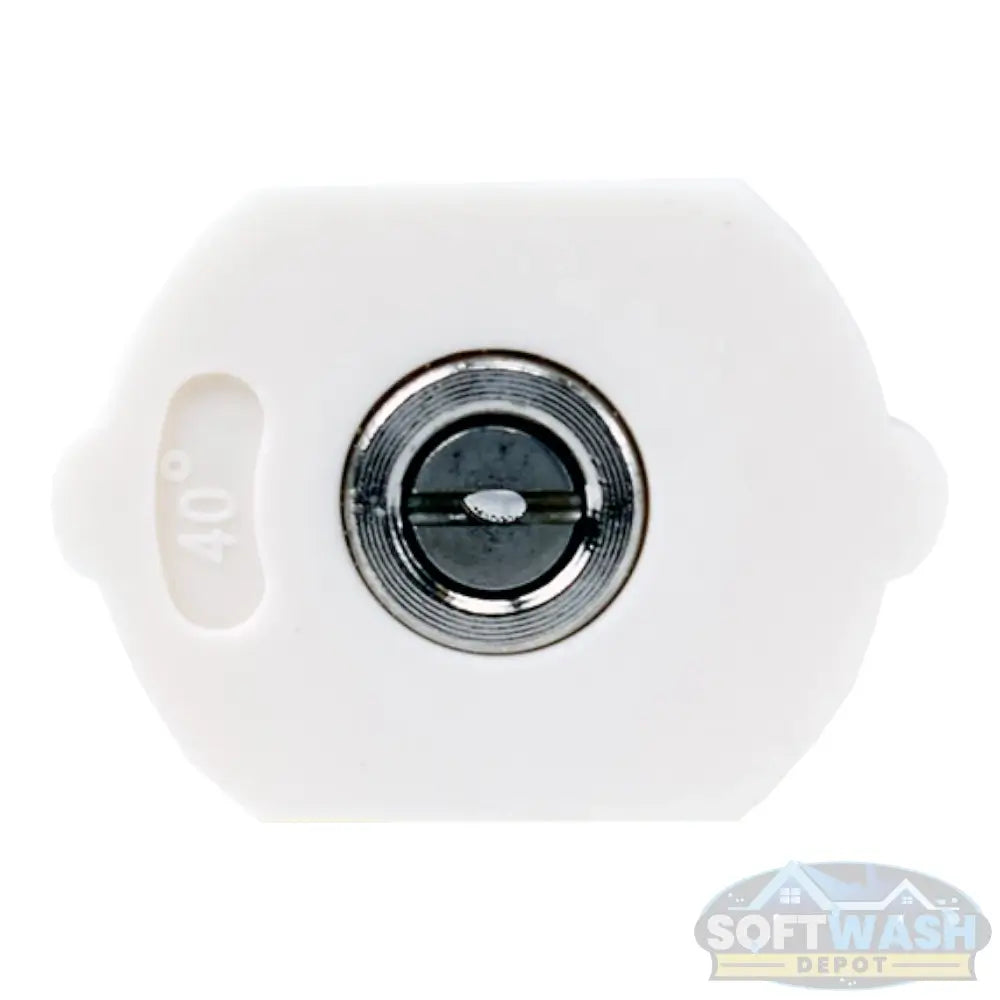 Heavy-duty pressure washer nozzle available in multiple spray angles: 0°, 15°, 25°, 40°, and Soap Nozzle. Designed for quick-connect fittings - Soft Wash Depot.