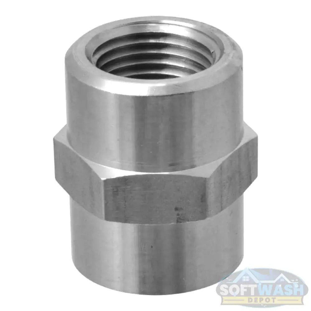 Steel Hex Coupler 3/8" FPT, 5000 PSI - heavy-duty female pipe thread coupler designed for high-pressure washer and industrial applications - Soft Wash Depot.