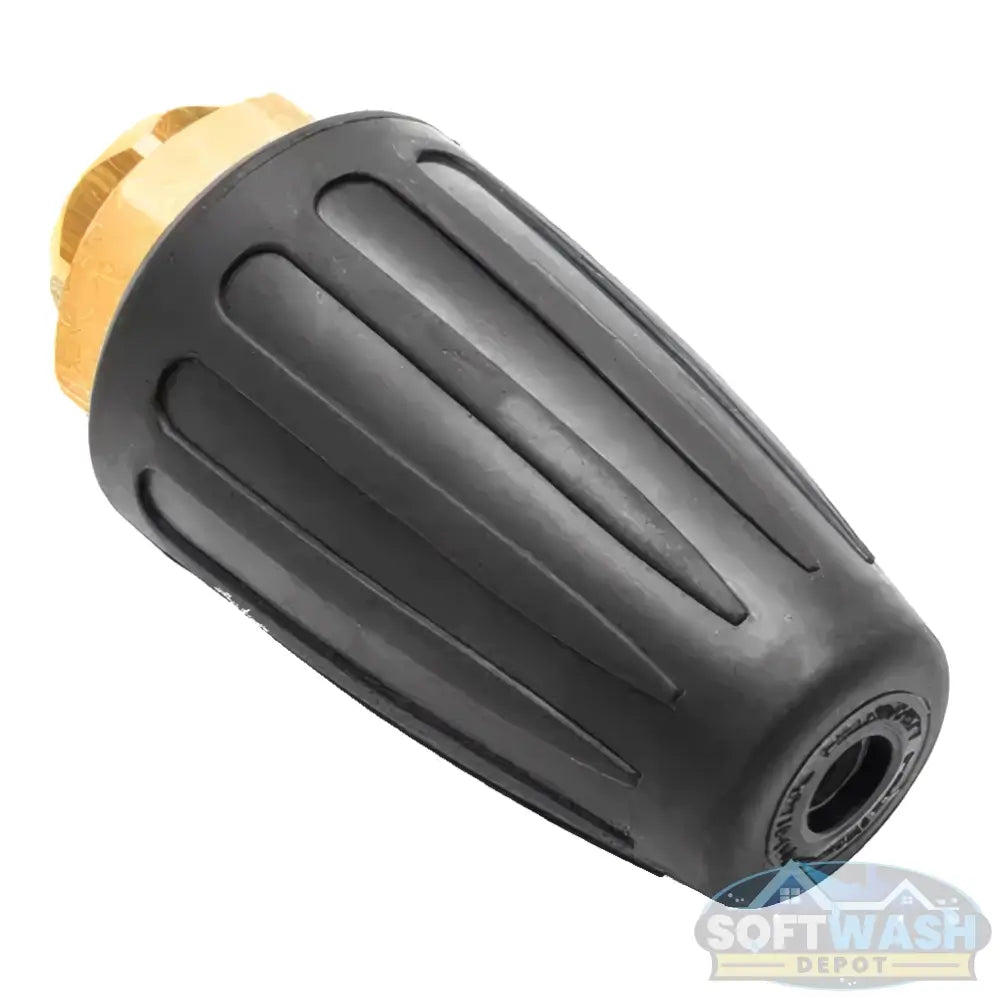 Suttner turbo nozzle for 4 GPM to 12 GPM pressure washers, featuring heavy-duty brass housing and protective rubber cover for powerful rotating cleaning action. - Soft Wash Depot