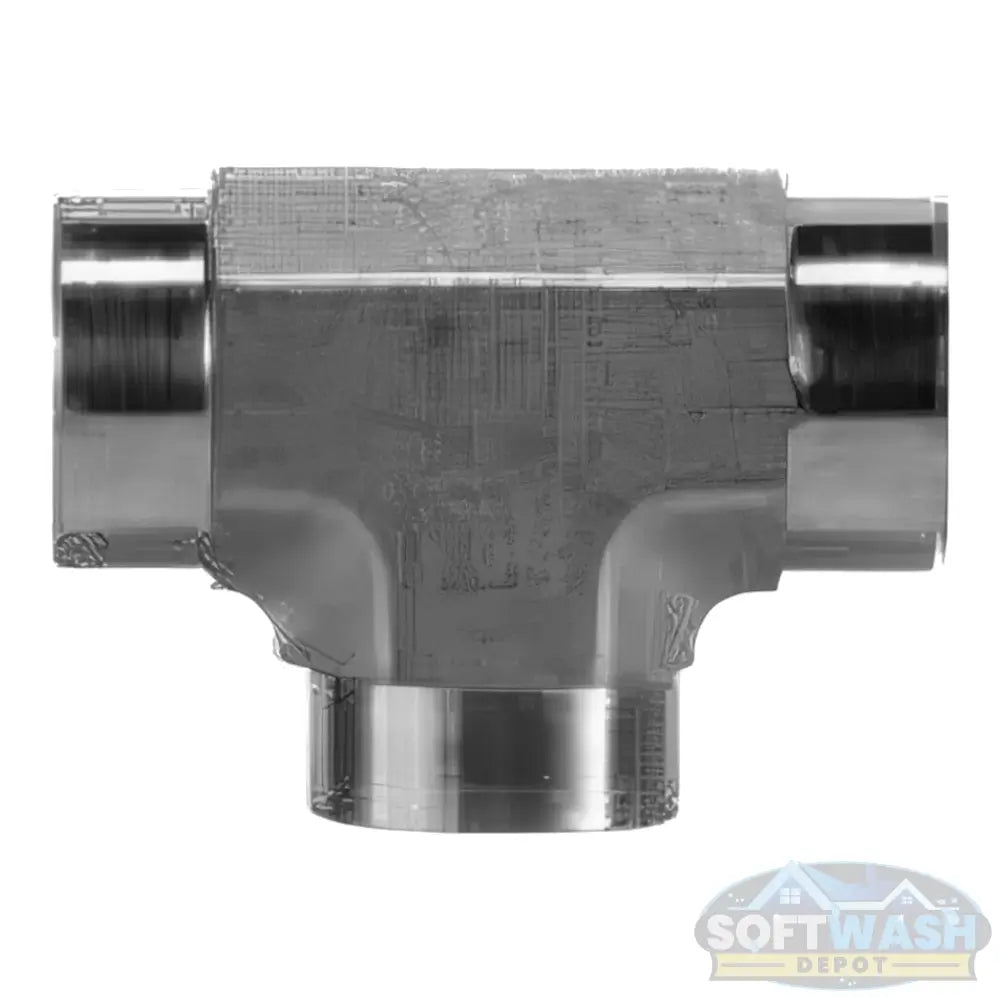 Zinc-plated steel tee fitting with female pipe threads on all three ports for plumbing and soft wash system connections - Soft Wash Depot.