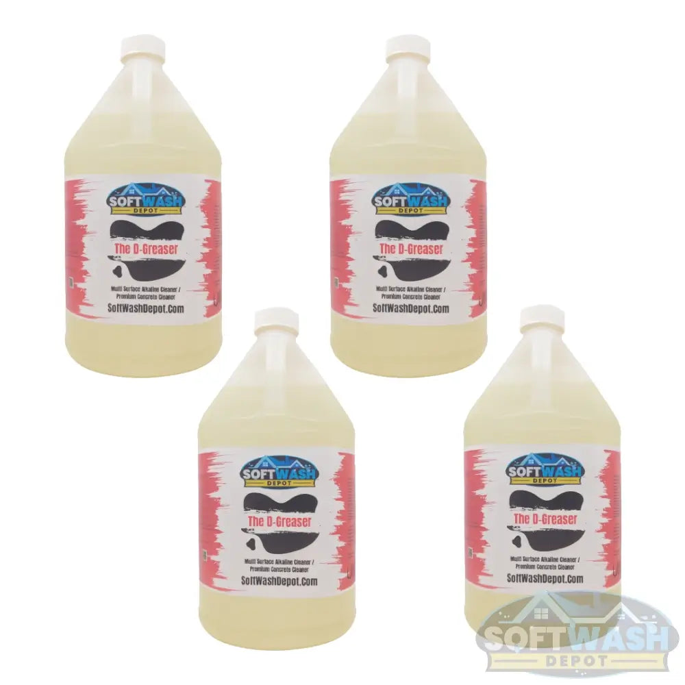 SWD The D-Greaser concrete degreaser in 1-gallon jug (4 Pack Case), heavy-duty alkaline cleaner for removing oil, grease, and stains from concrete and hard surfaces - Soft Wash Depot.