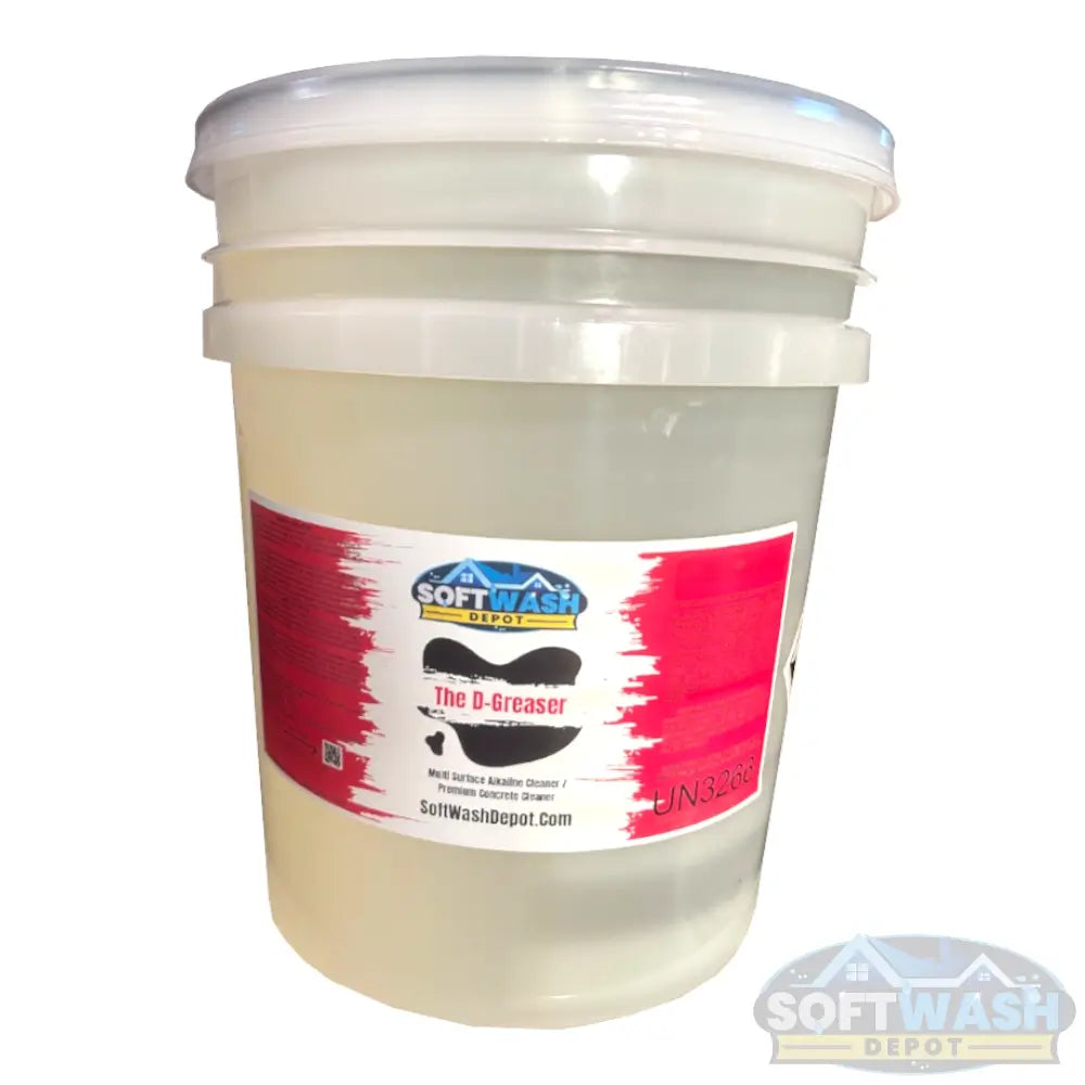 SWD The D-Greaser concrete degreaser in 5-gallon pail, heavy-duty alkaline cleaner for removing oil, grease, and stains from concrete and hard surfaces - Soft Wash Depot.