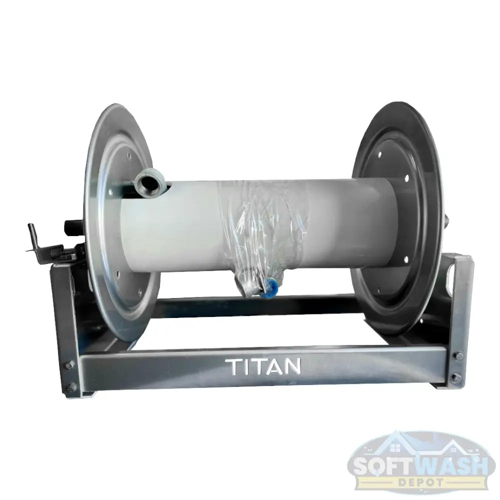 Titan 18-inch Full Frame Aluminum Manual Hose Reel with 1-inch Manifold - durable lightweight hose reel for soft wash and pressure washing setups - Soft Wash Depot.