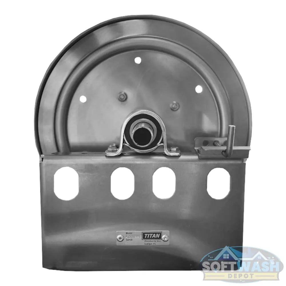 Titan 18-inch Full Frame Aluminum Manual Hose Reel with 1-inch Manifold - durable lightweight hose reel for soft wash and pressure washing setups - Soft Wash Depot.