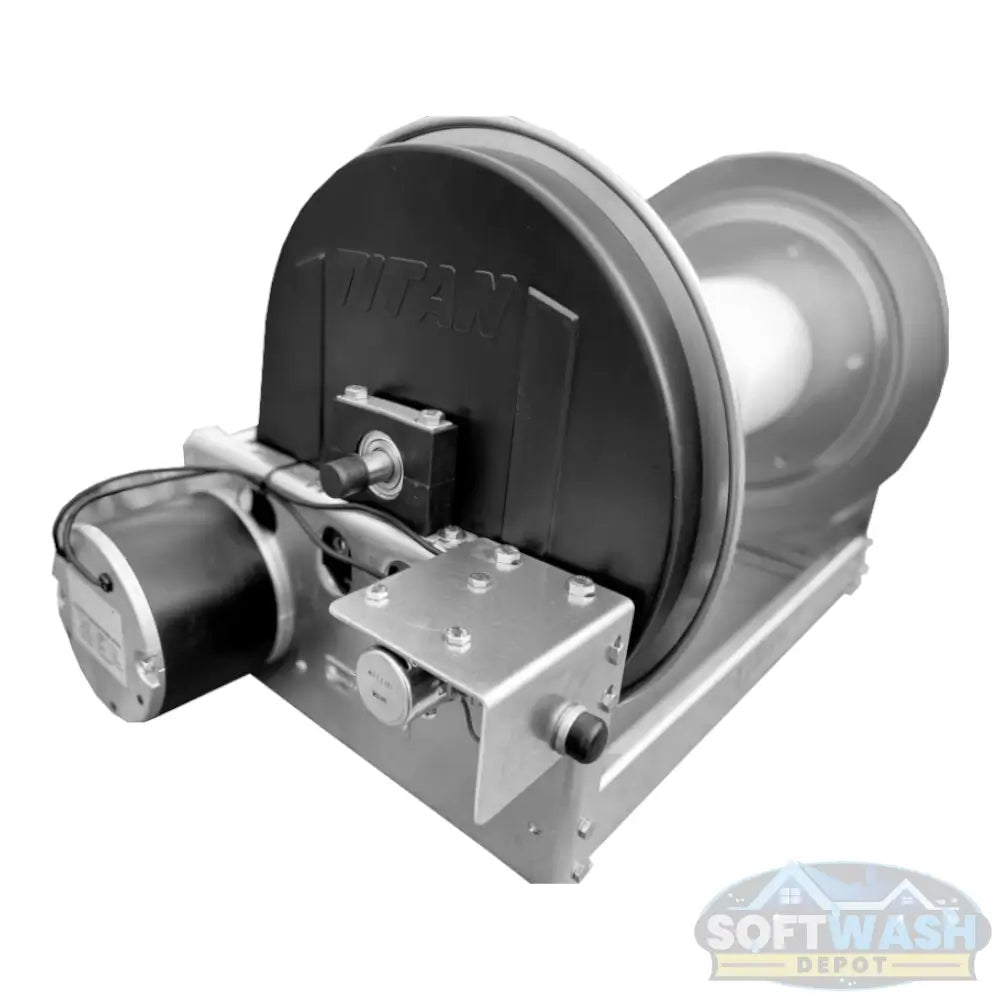 Titan Aluminum Electric Hose Reel - heavy-duty motorized hose reel with stainless steel frame for soft wash and pressure washing systems - Soft Wash Depot.