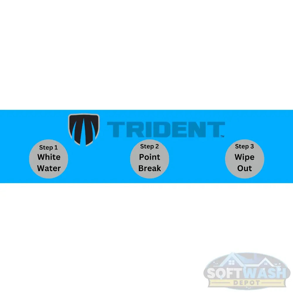 Trident downstream injector 3-port manifold with labeled chemical ports for White Water, Point Break, and Wipe Out solutions, designed for fast switching and efficient soft wash mixing. - Soft Wash Depot