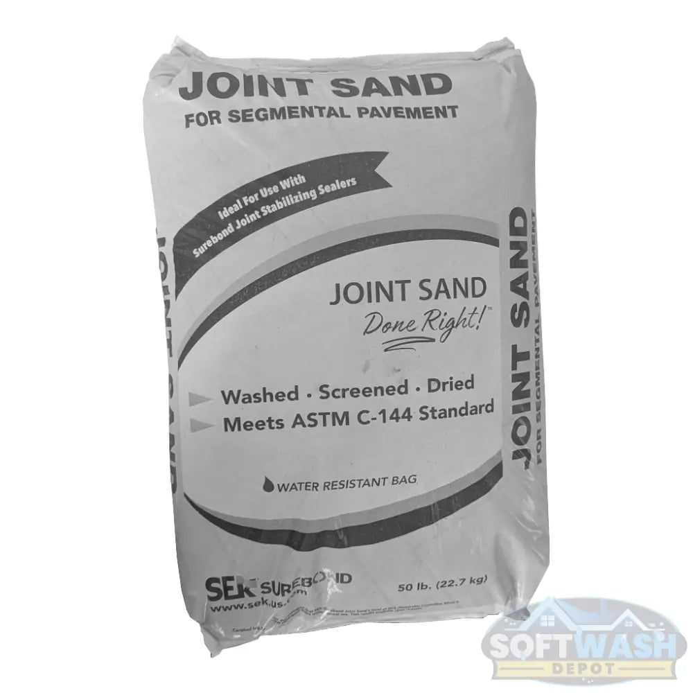 Trident Joint Sand for Segmental Pavement - 50 lb bag of washed, screened, and dried paver joint sand meeting ASTM C-144 standard, ideal for use with Surebond stabilizing sealers - available in Tan, Gray, Fieldstone, Platinum, Black, and Pearl - Soft Wash Depot product photo.