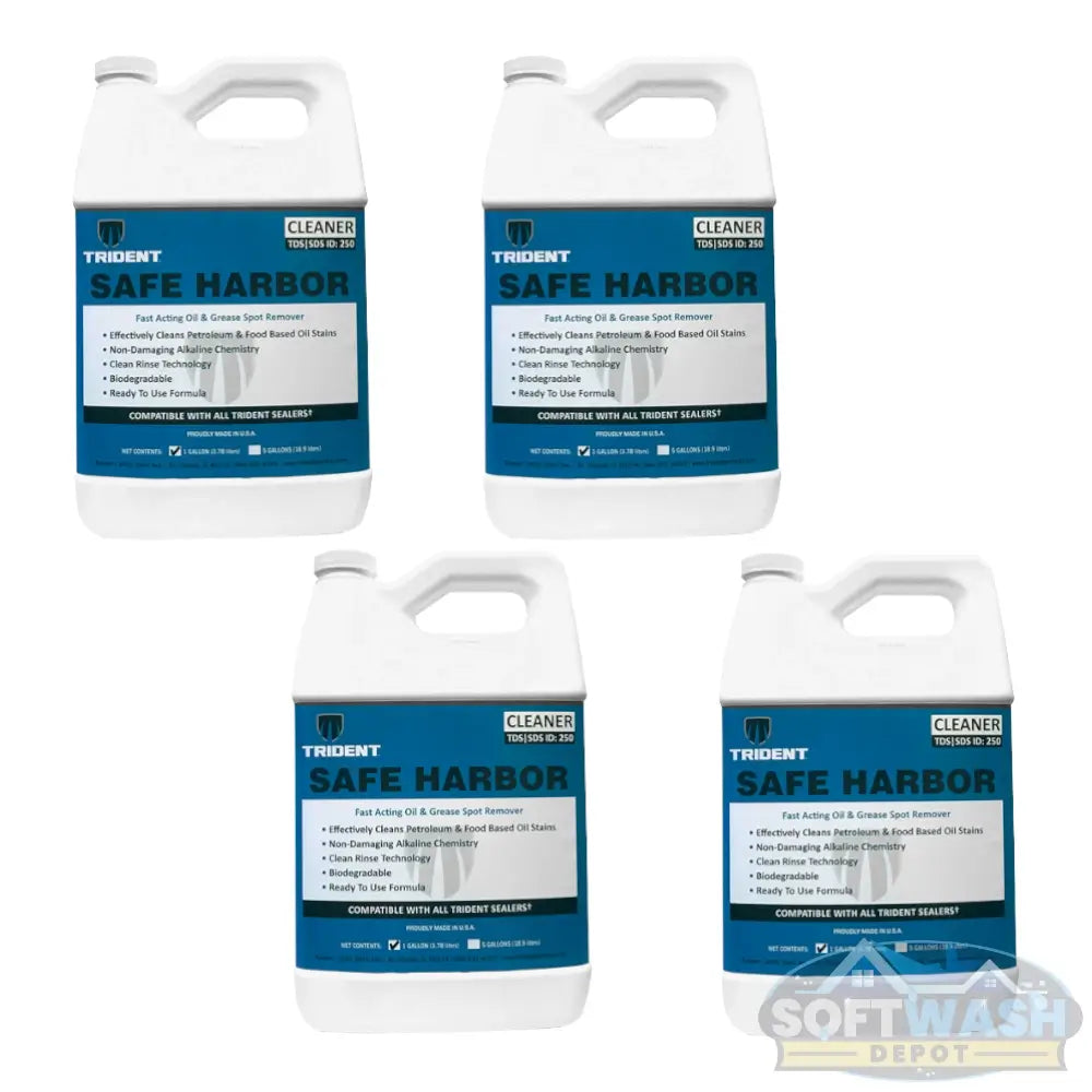 Trident Safe Harbor Oil & Grease Spot Remover for concrete, pavers, stone, and travertine, removing petroleum and food-based oil stains with a ready-to-use biodegradable formula. - Soft Wash Depot