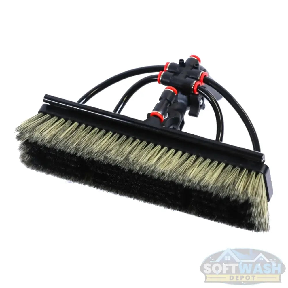 Tucker Alpha Honey Badger water fed brush with rinse bar and dual bristles for solar panel and window cleaning. - Soft Wash Depot