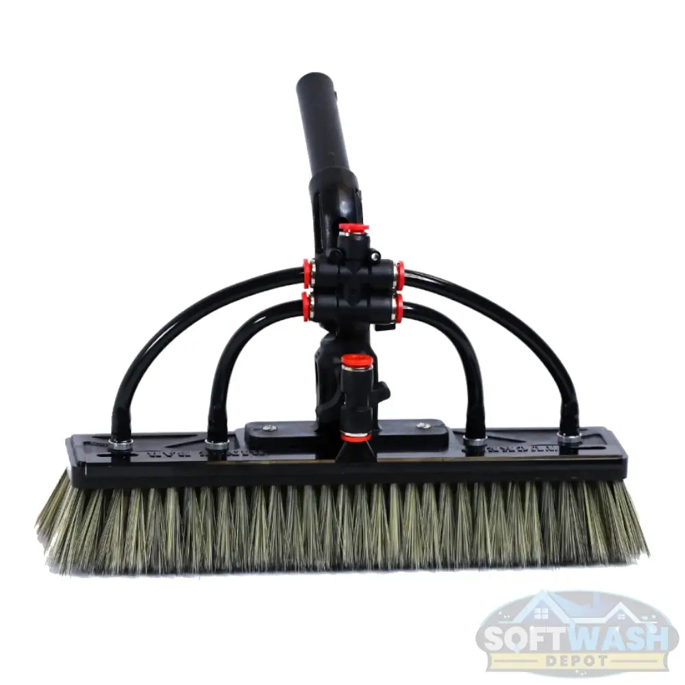 Tucker Alpha Honey Badger water fed brush with rinse bar and dual bristles for solar panel and window cleaning. - Soft Wash Depot