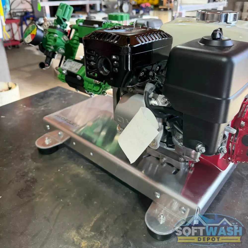 Professional-grade Udor Zeta-PP 42 VAGR3/4 diaphragm pump with Honda GX200 pull-start engine, delivering 10.5 GPM at 300 PSI. Features a durable anodized aluminum body, chemical-resistant polypropylene heads, stainless steel valves, and gear reduction drive-ideal for soft wash, agricultural spraying, and low-pressure chemical applications. - Soft Wash Depot