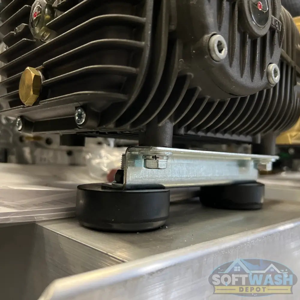 Universal pump support bracket with adjustable slots and rubber pads - Soft Wash Depot.