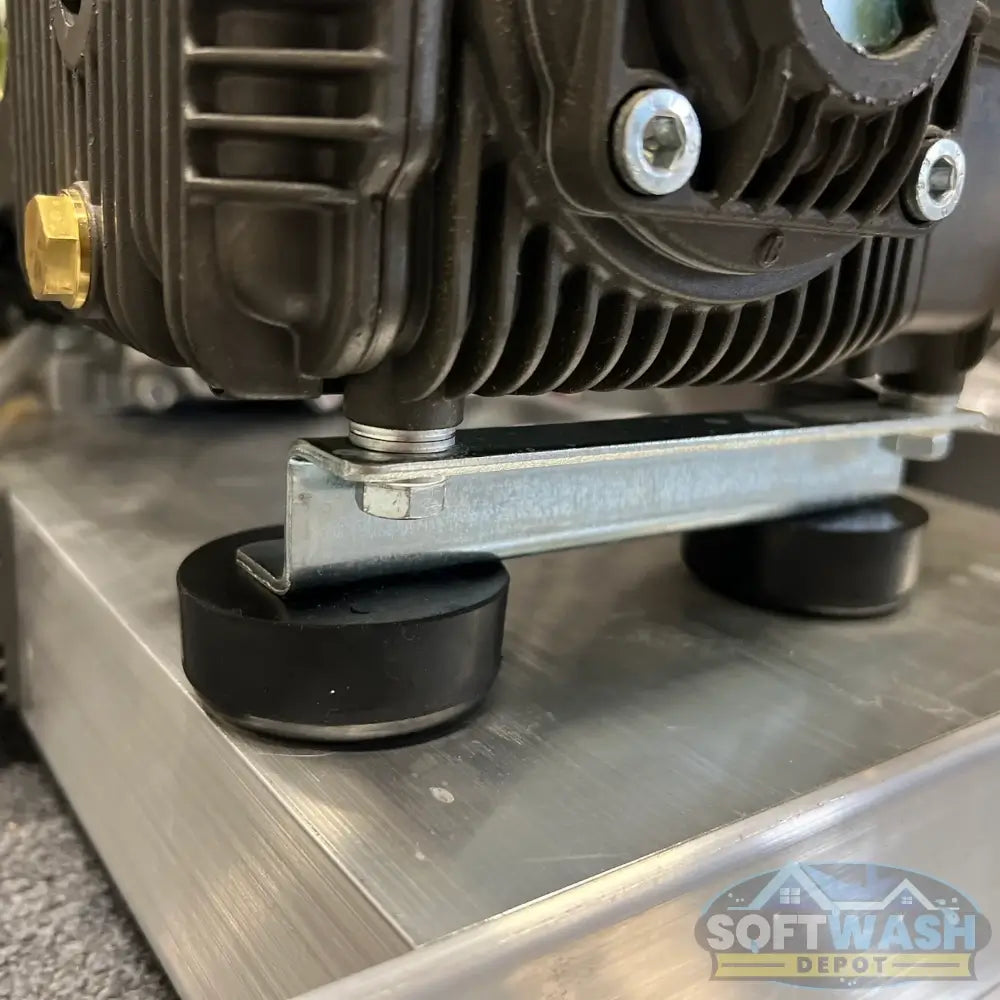 Universal pump support bracket with adjustable slots and rubber pads - Soft Wash Depot.