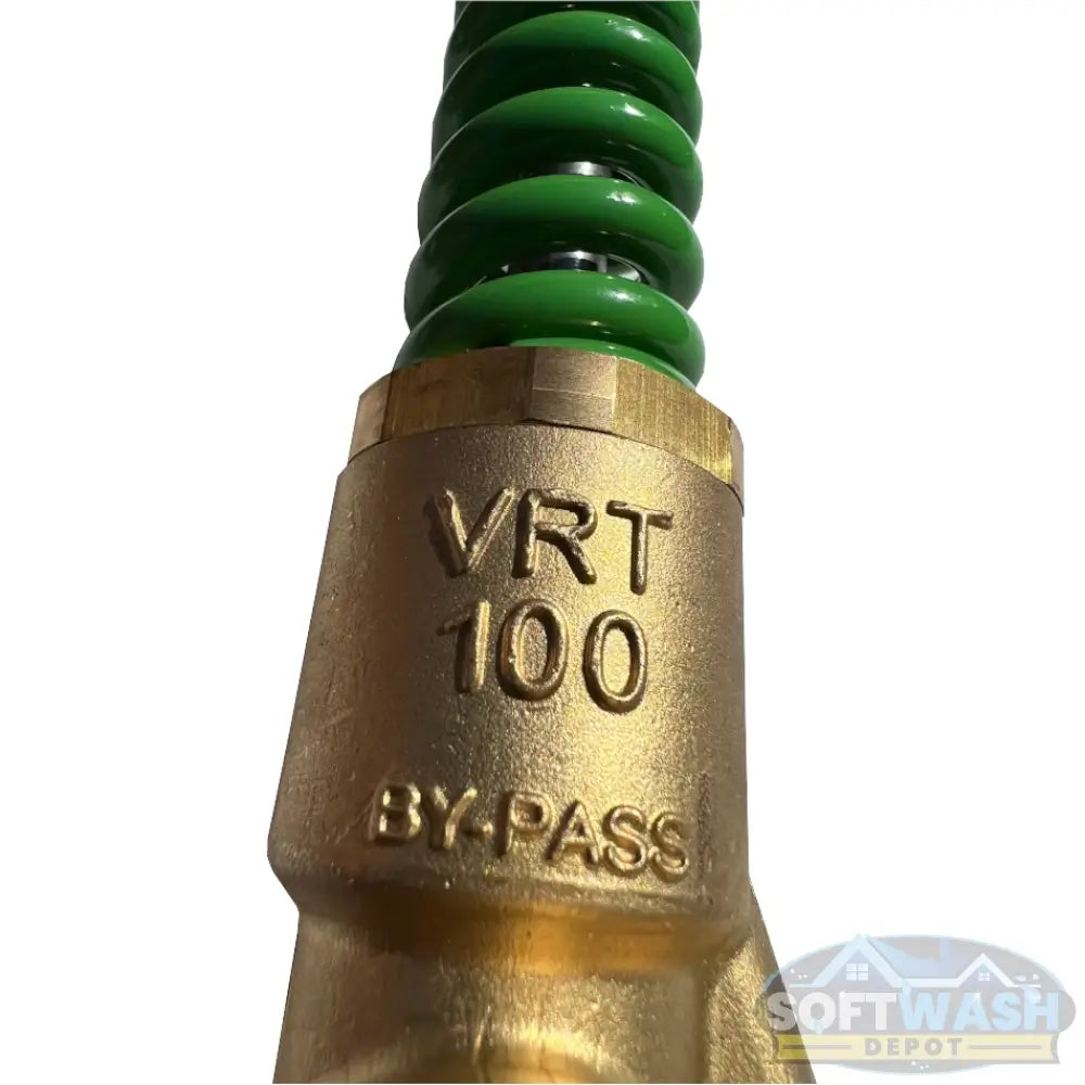 VRT100 Green Spring Brass 1/2" Unloader - high-pressure brass unloader valve with green spring for pressure washer systems, rated for adjustable flow control and pump protection - Soft Wash Depot.