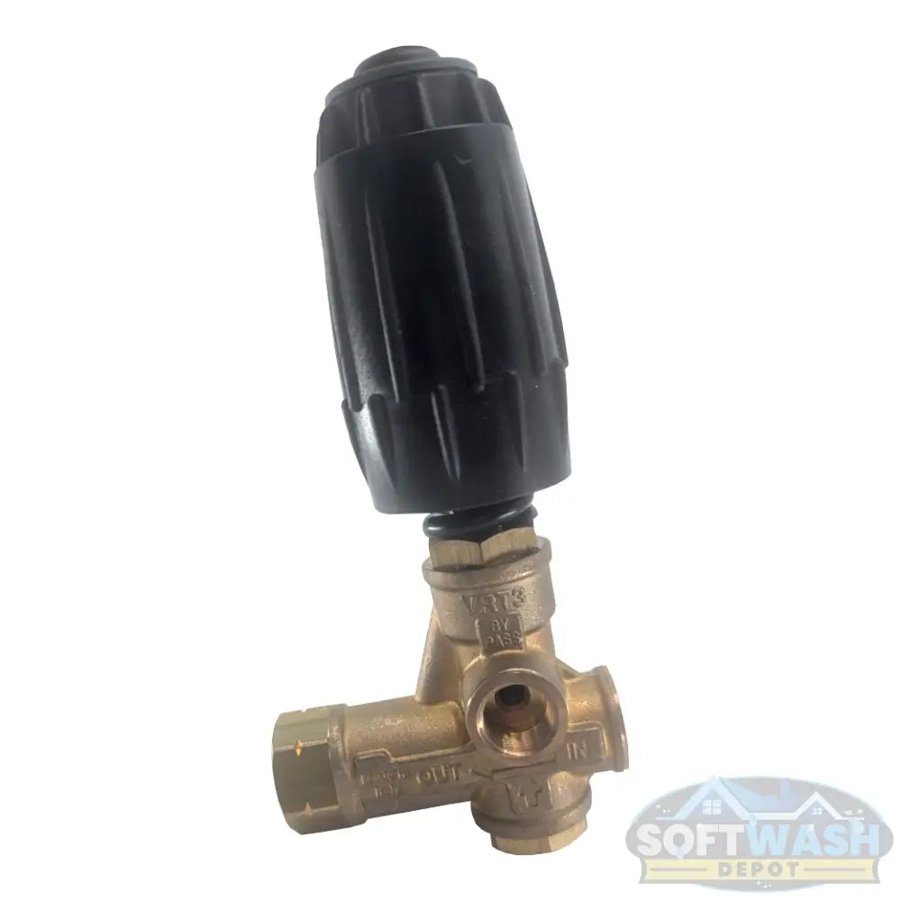 VRT3-310EZ Black Spring Unloader 4200 PSI Pressure Washer - adjustable brass pressure regulating valve with black spring cap for high-pressure washer systems. - Soft Wash Depot