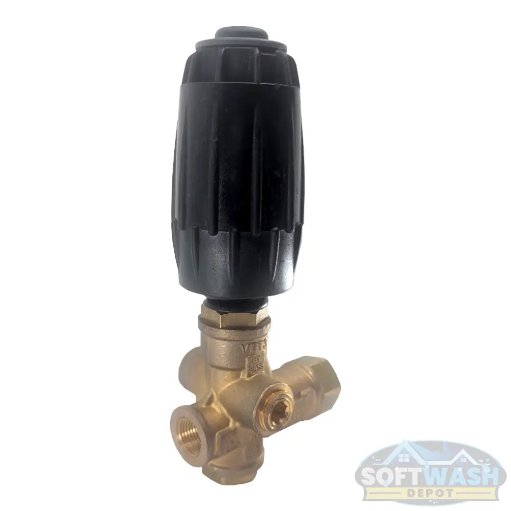 VRT3-310EZ Black Spring Unloader 4200 PSI Pressure Washer - adjustable brass pressure regulating valve with black spring cap for high-pressure washer systems. - Soft Wash Depot