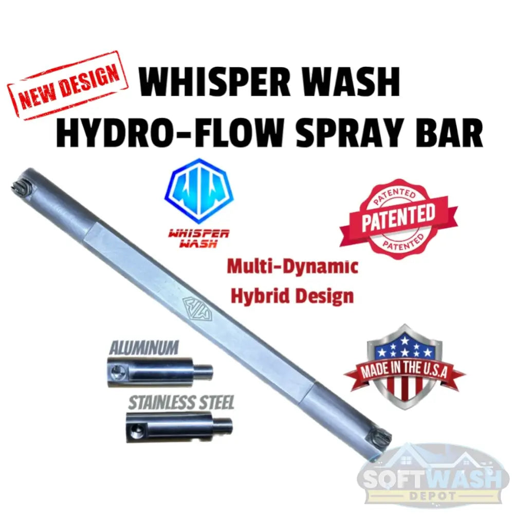 Whisper Wash Hydro-Flow Spray Bar - new patented multi-dynamic hybrid design surface cleaner spray bar made in the USA, available in aluminum and stainless steel for professional pressure washing performance - Soft Wash Depot.