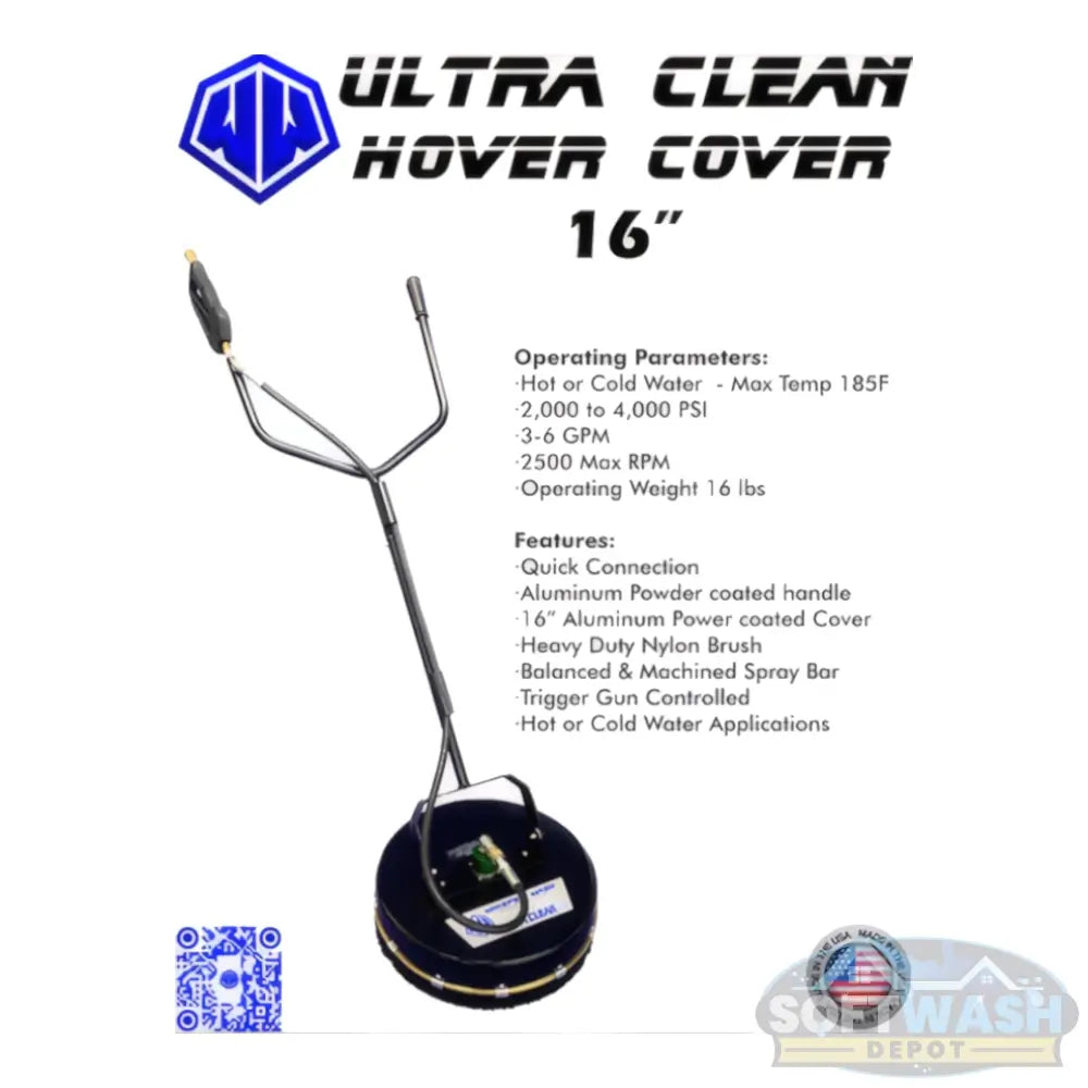 Whisper Wash Ultra Clean 16-inch surface cleaner with dual-handle bar and wheels, professional pressure washing attachment for driveways, sidewalks, and flat surfaces. - Soft Wash Depot