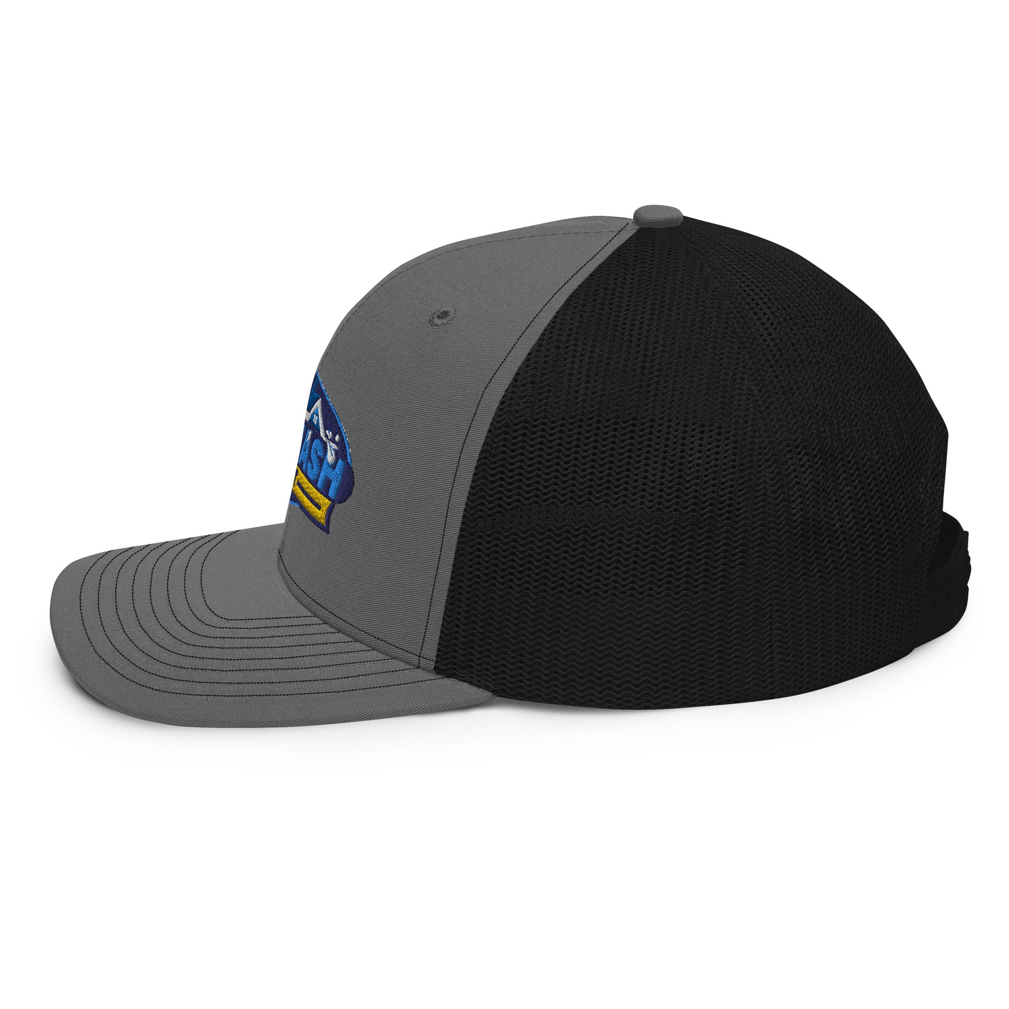 Mesh trucker hat with curved bill featuring an embroidered Soft Wash Depot logo on the front - Soft Wash Depot.