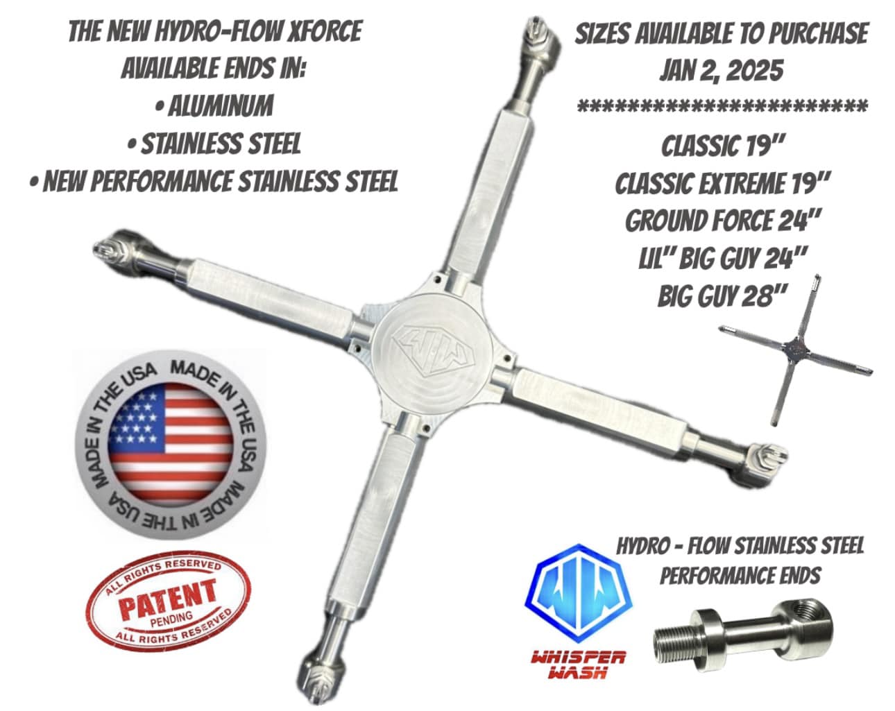 Whisper Wash XForce Stainless Steel Performance 4 Tip Surface Cleaner Bar